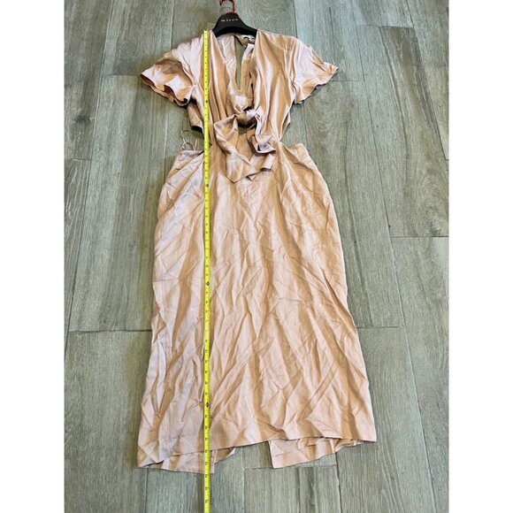 NWOT REISS IONA TIE WAIST BODYCON MIDI BLUSH DRESS SIZE 12 - Picture 5 of 10